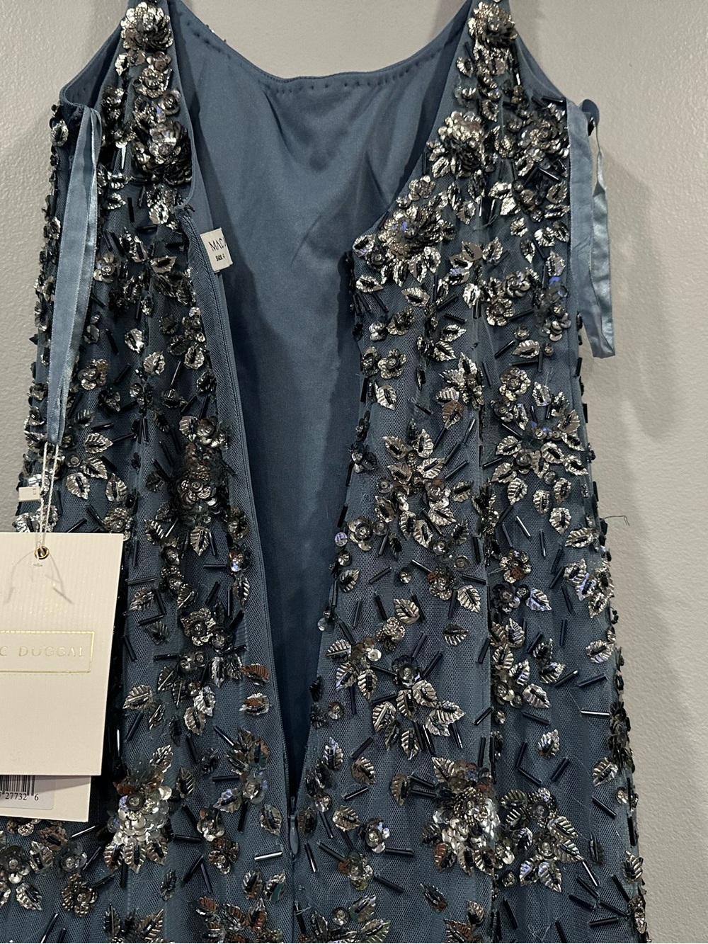 Mac Duggal 5477 Slate Gray Floral Embellished Scoop Neck Evening Gown Sz 4 NEW - Picture 8 of 8
